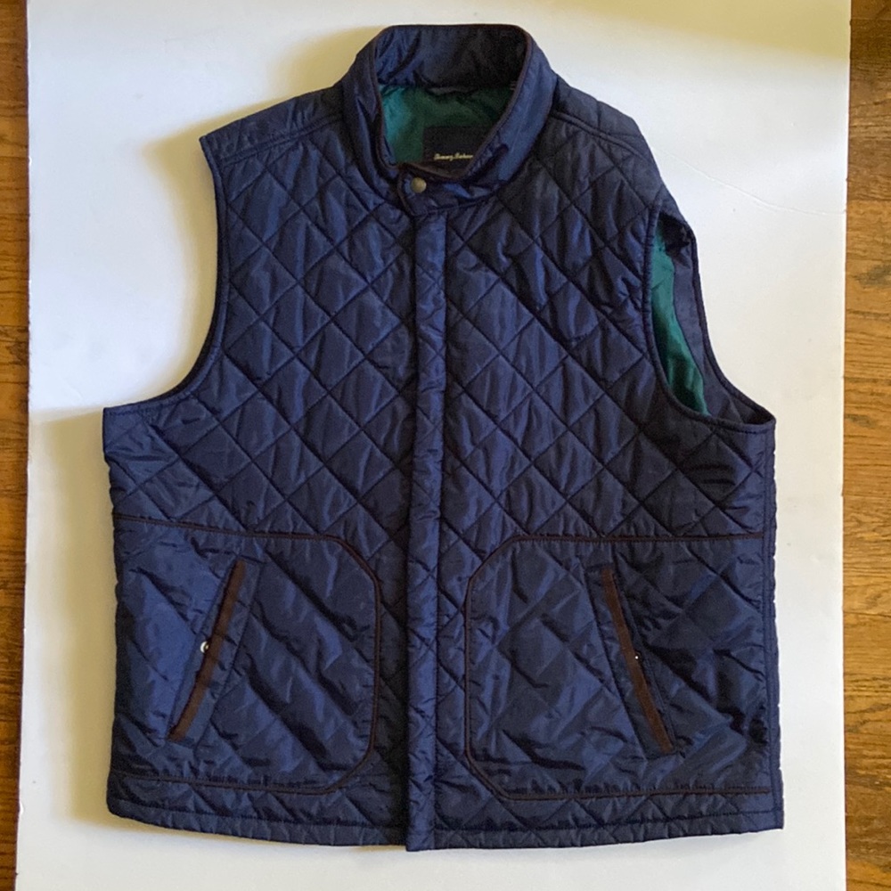 Tommy Bahama Quilted Navy Vest with Green Lining